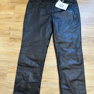 NWT MUUBAA Womens Leather Pants Size 12 MUS UK 16 Black Trousers BRAND NEW